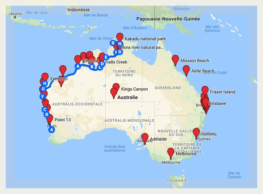 Mon trajet en Australie